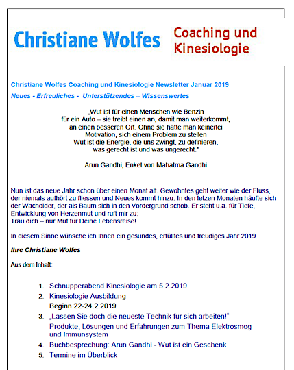 Newsletter Kinesiologie Januar 2019